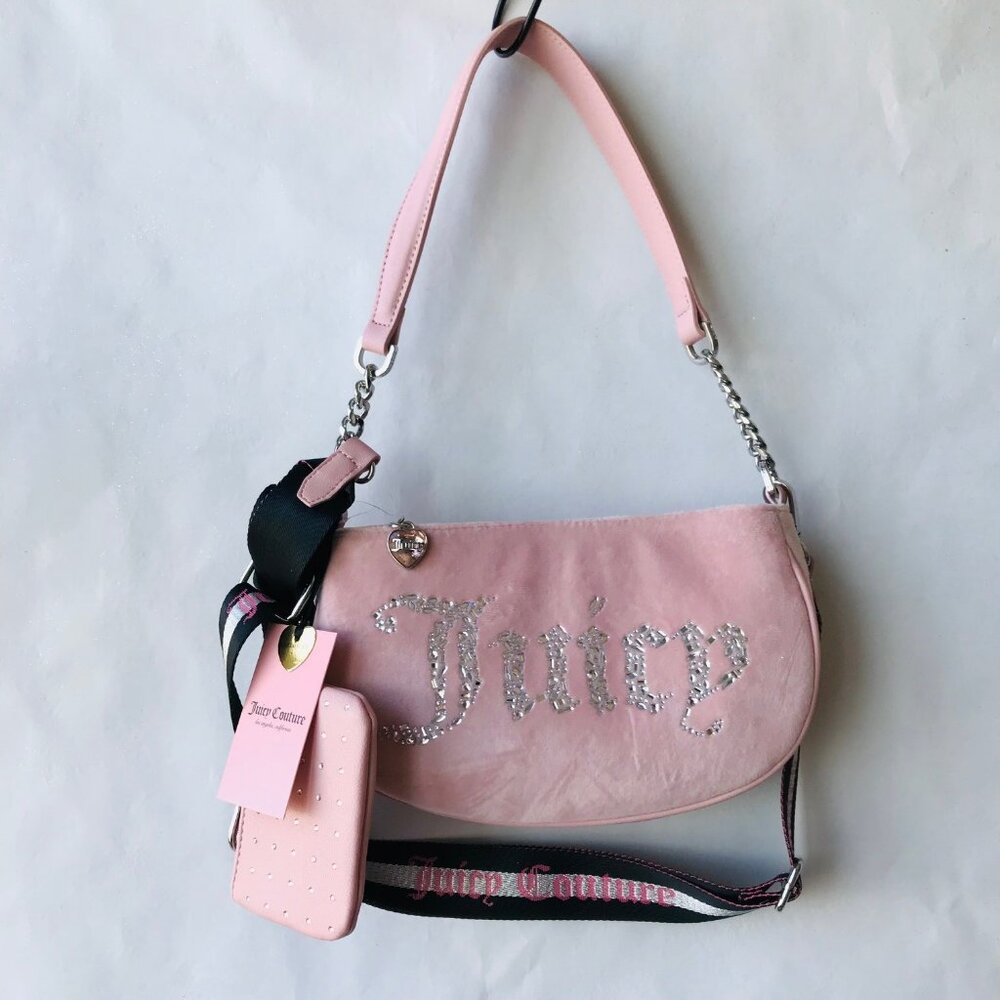 Juicy Couture All That Glitters Shoulder Bag Embroidered Logo Pink w Wallet